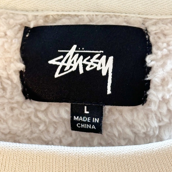 STUSSY Pilar Women’s L Cream Sweatshirt Sherpa Fleece Collegiate Streetwear - Picture 10 of 12